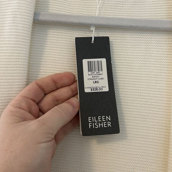 Eileen Fisher Long Cardigan Tencel White Knit NWT - Large - Picture 6 of 11